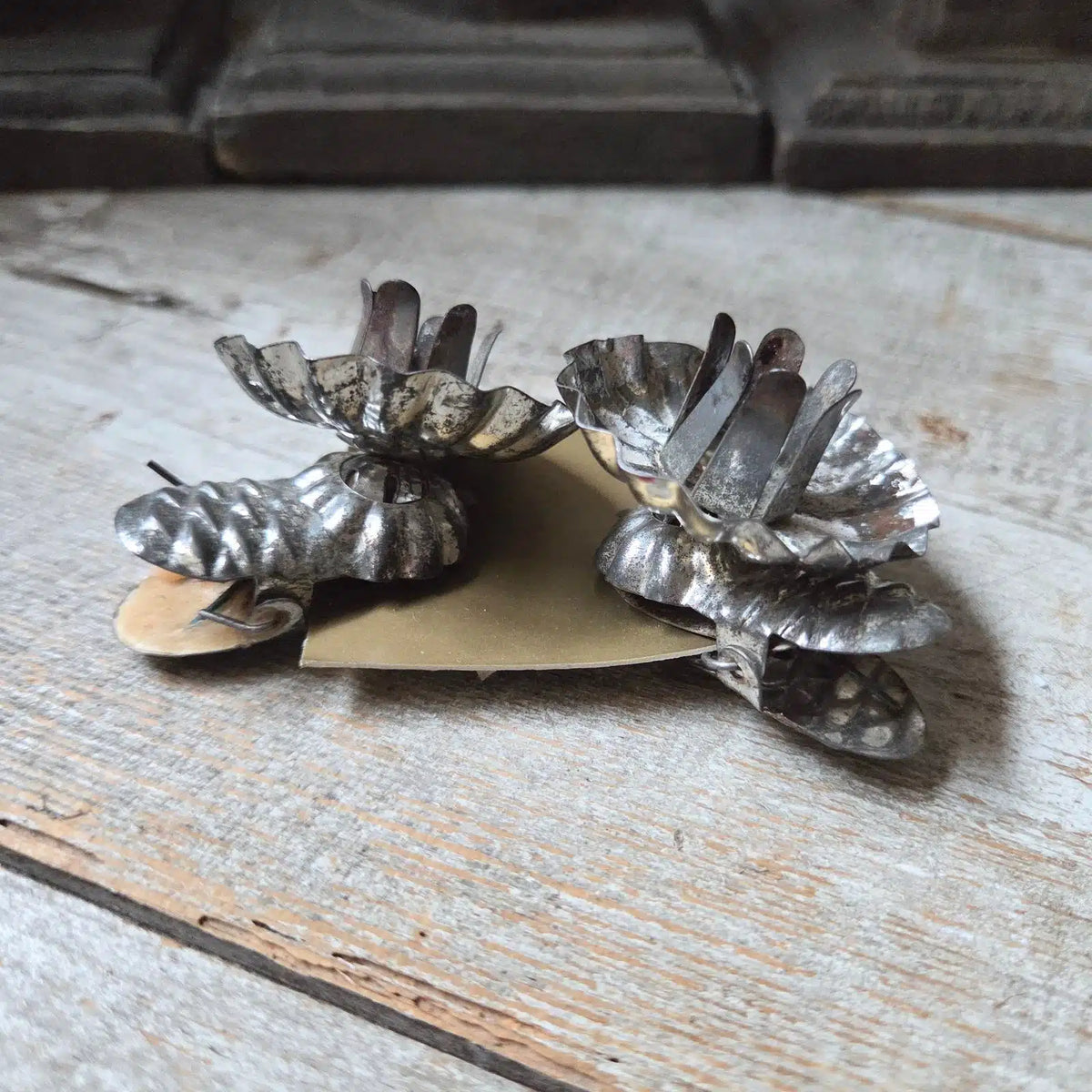 Setje van 2 Oude Kerstboomknijpers/Kaarshouders 4cm