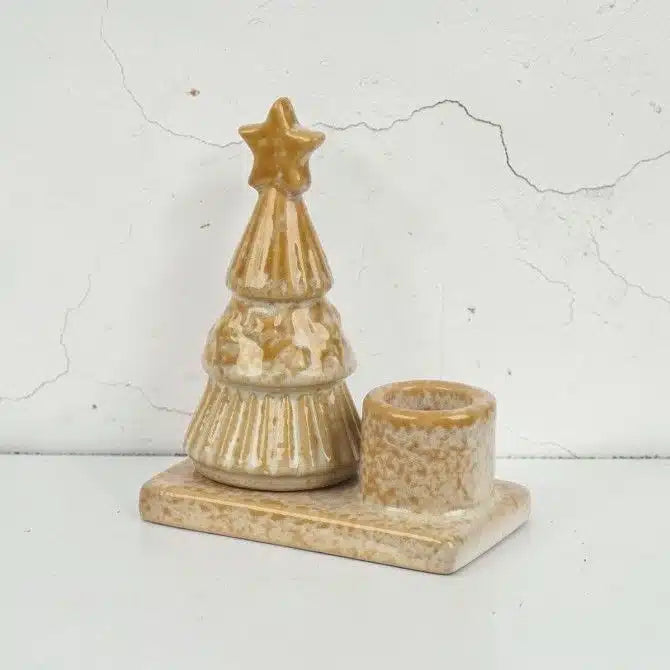 Kandelaar Porselein Kerstboom Beige/Bruin