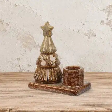 Kandelaar Porselein Kerstboom Beige/Bruin